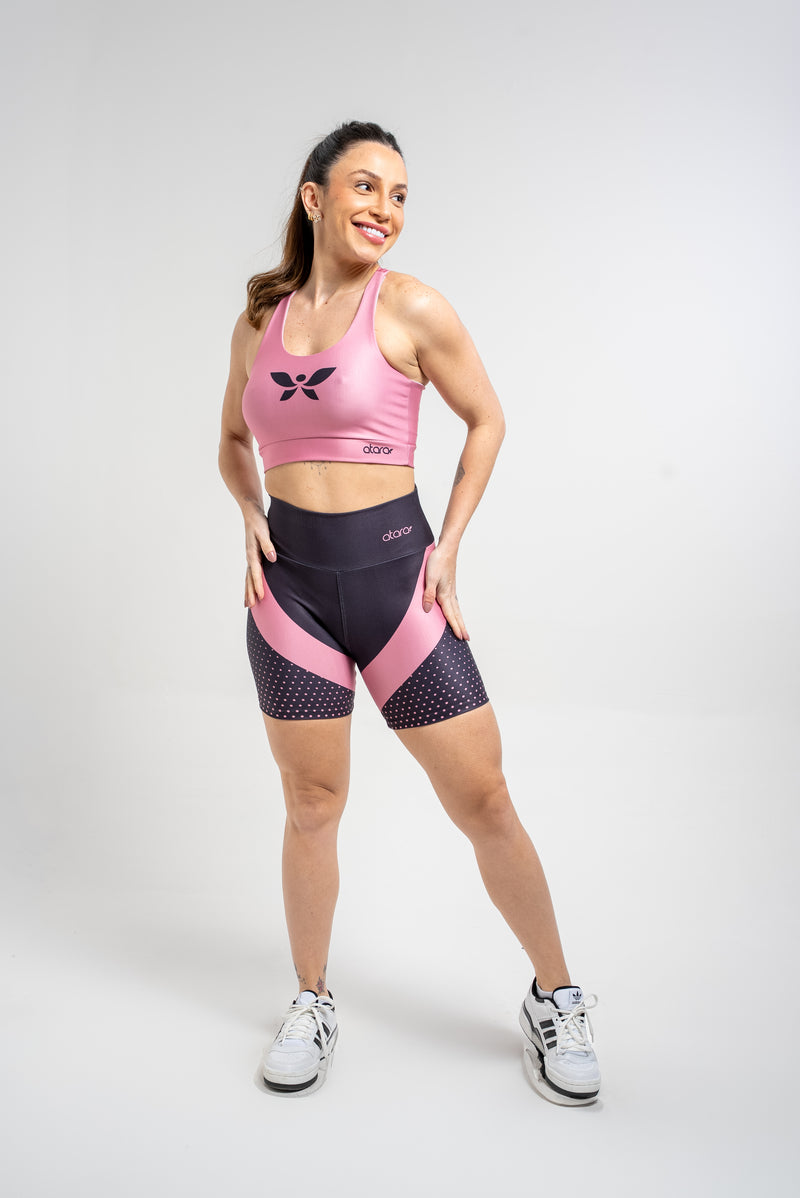 Bermuda Estampa Localizada Preta Poá Rosa - atarafitness