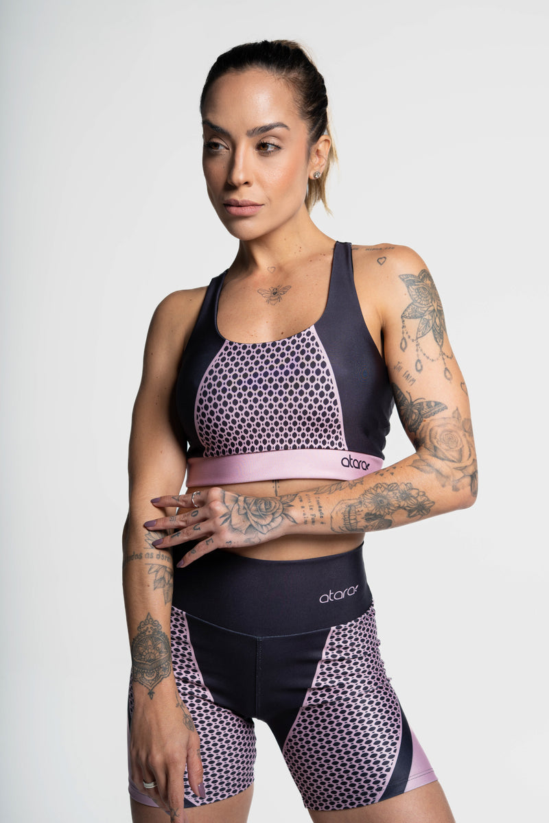 Bermuda Estampa Renda Rosa - atarafitness