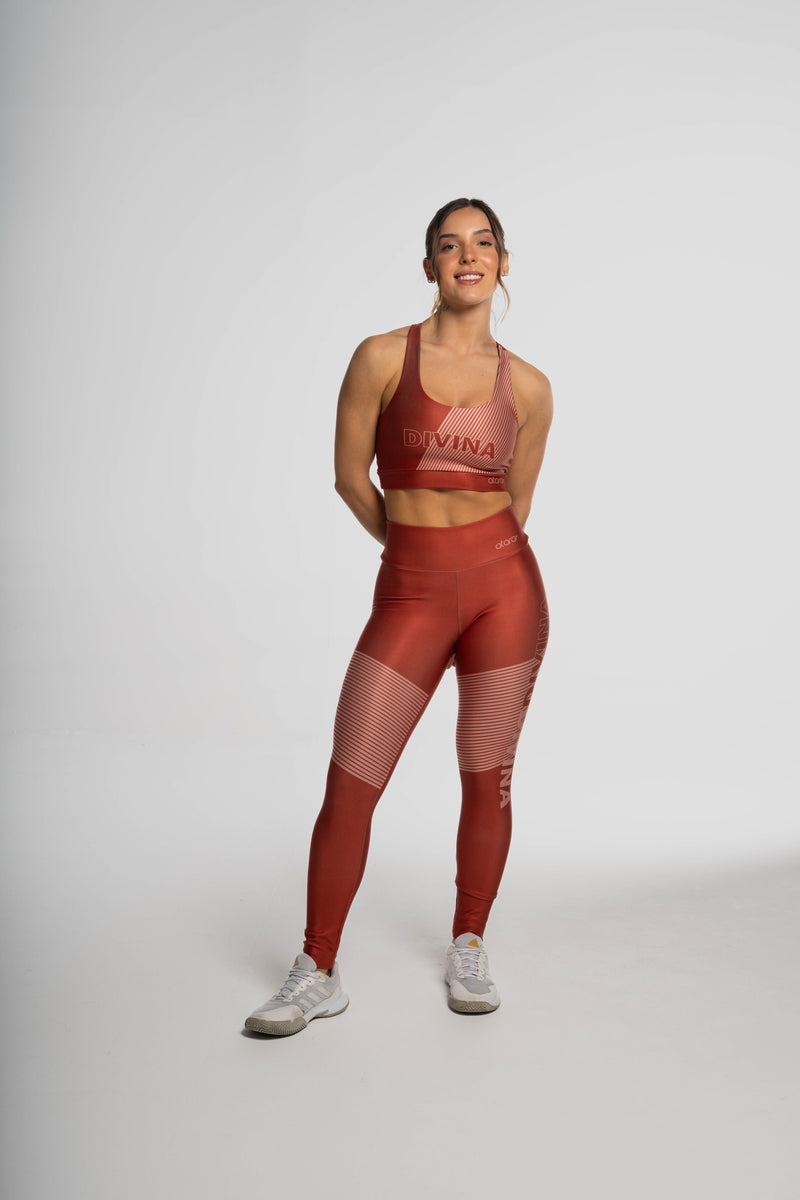 Legging Estampa Localizada Listra Lateral Marrom - atarafitness