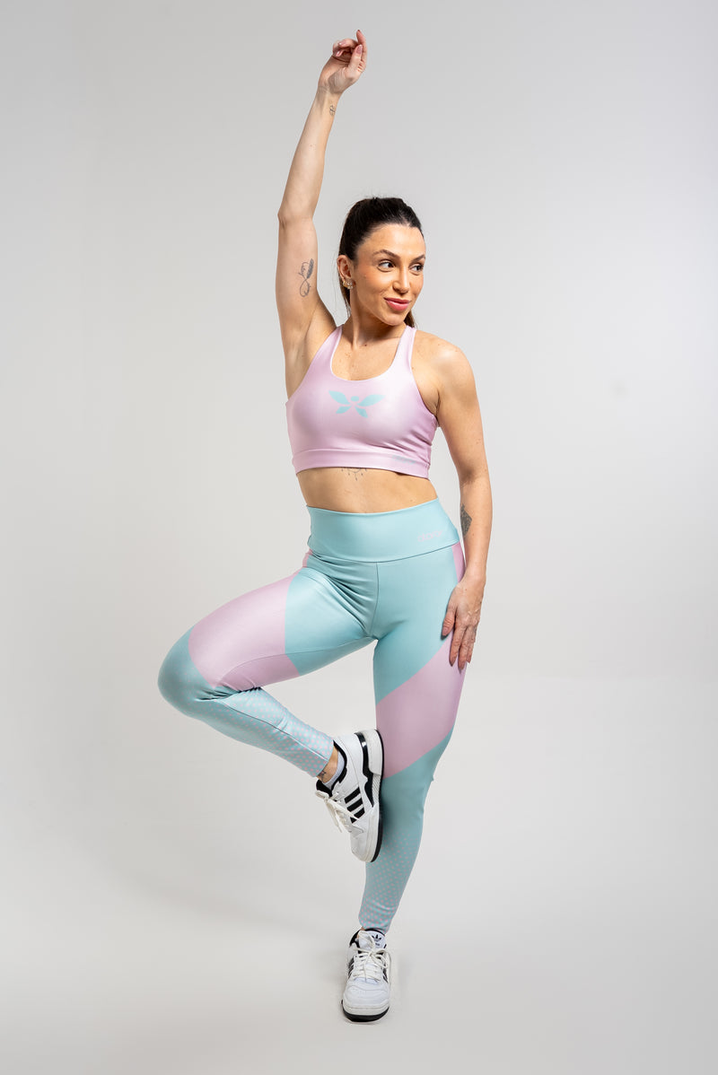 Legging Estampa Localizada Verde Água Poá Rosa - atarafitness