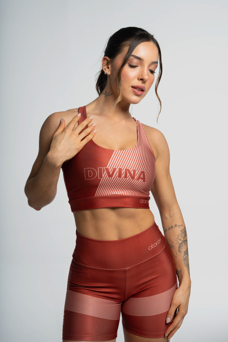 Top Estampa Listra Lateral Marrom - atarafitness