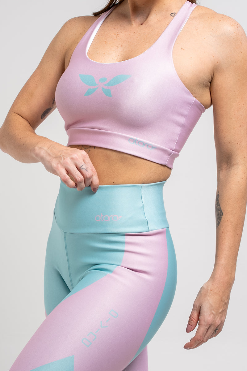 Top Estampa Localizada Verde Água Poá Rosa - atarafitness